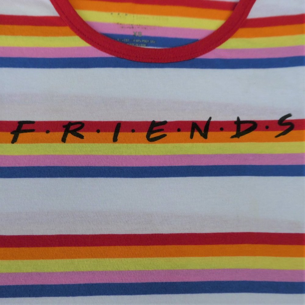 Vintage 90s Tee FRIENDS TV Show Rainbow Stripes XS - Picture 5 of 8